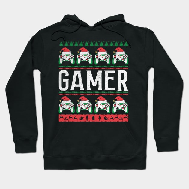 Gamer Christmas Pajama Game Controller Santa Hat Video Gaming Ugly Christmas Sweater Hoodie by BadDesignCo